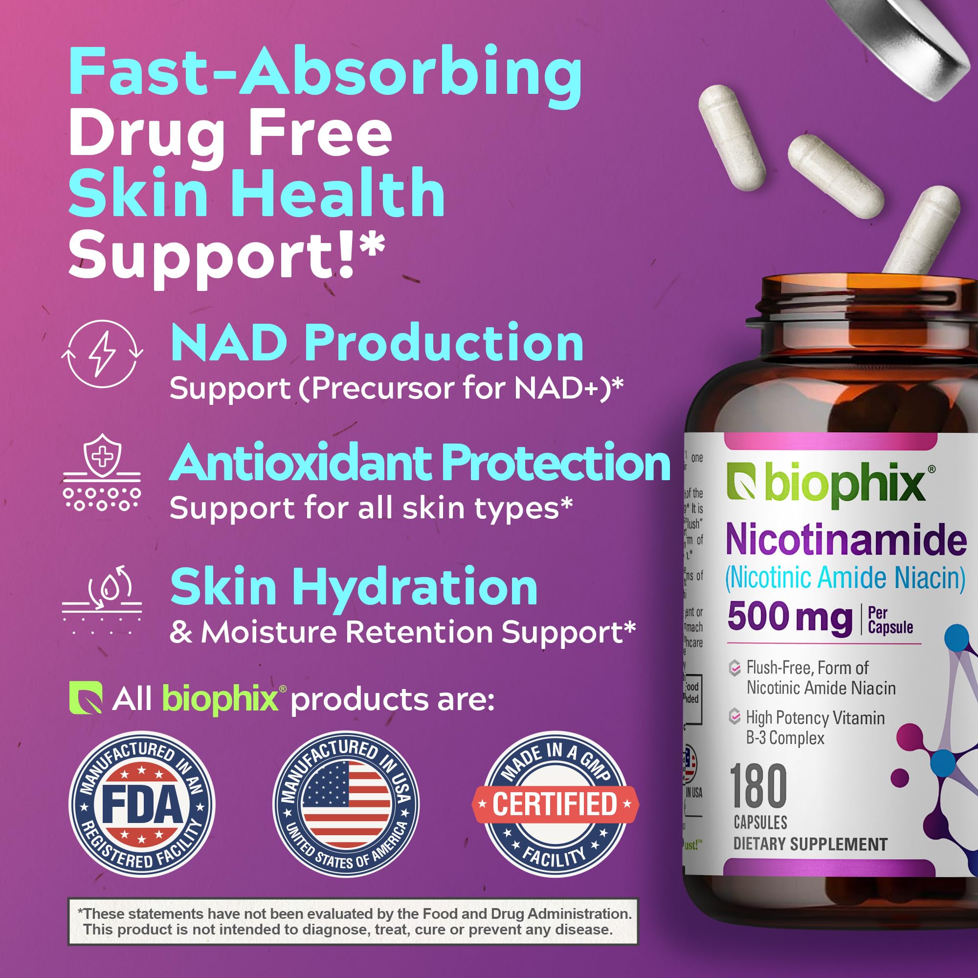 Biophix B-3 Nicotinamide bottle on table suggests everyday wellness routine