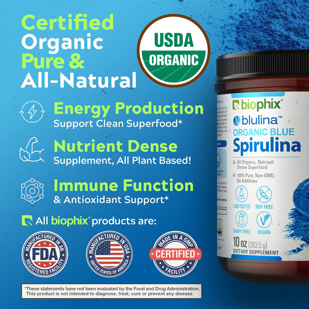 Biophix Blue Spirulina Powder bowl offers versatile topping ideas