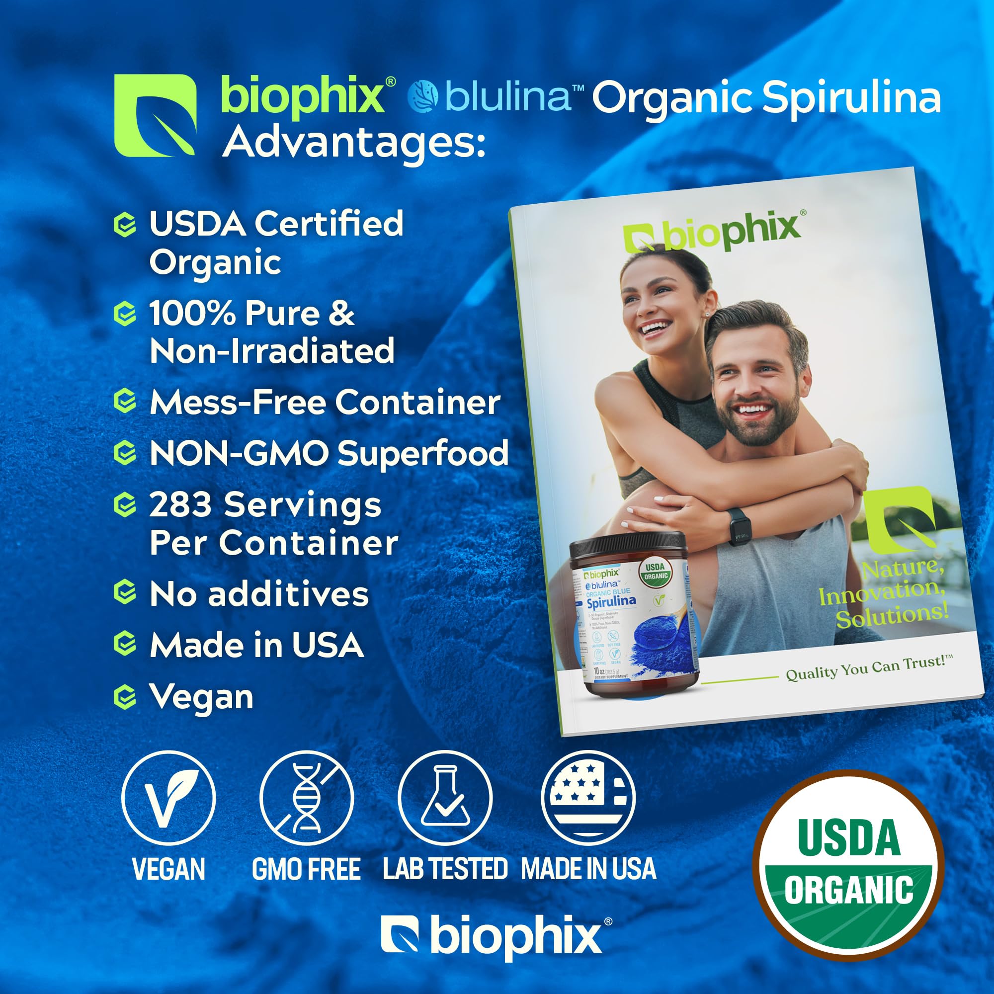 Biophix Blue Spirulina Powder scoop ready for easy serving