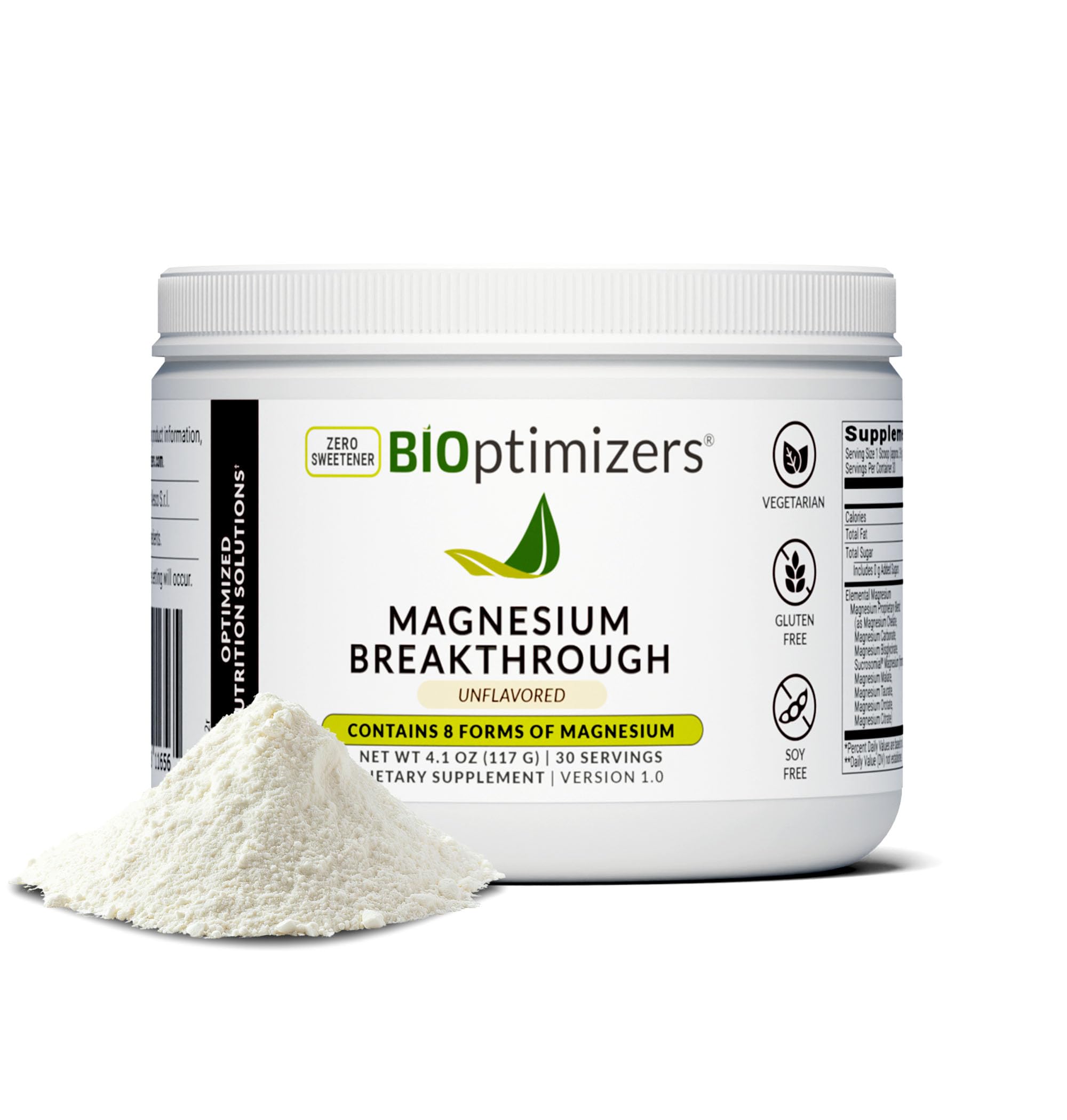 BIOptimizers Magnesium Breakthrough bottle front showing unflavored mix for daily use