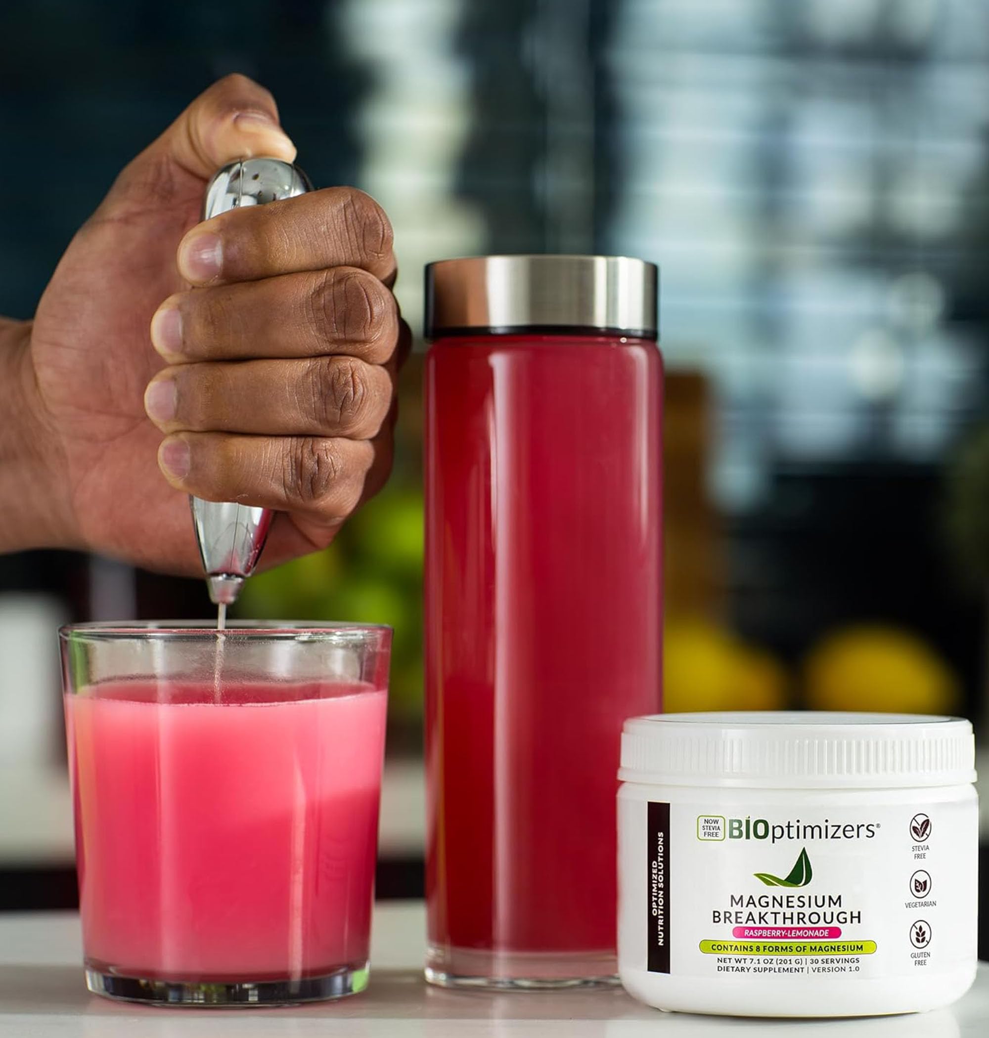 BIOptimizers Magnesium Breakthrough Drink label communicates eight bioavailable forms.