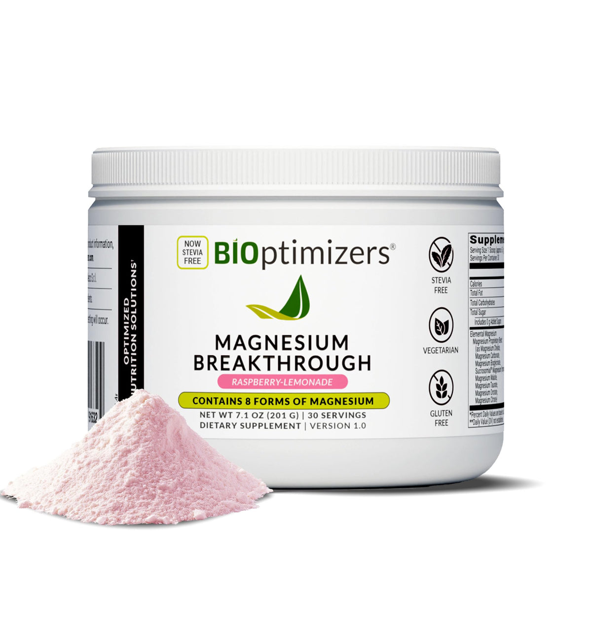 BIOptimizers Magnesium Breakthrough Drink bottle Raspberry Lemon for daily hydration and mineral balance.
