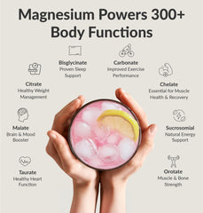 BIOptimizers Magnesium Breakthrough Drink ingredients panel highlights eight forms and clean ingredients.
