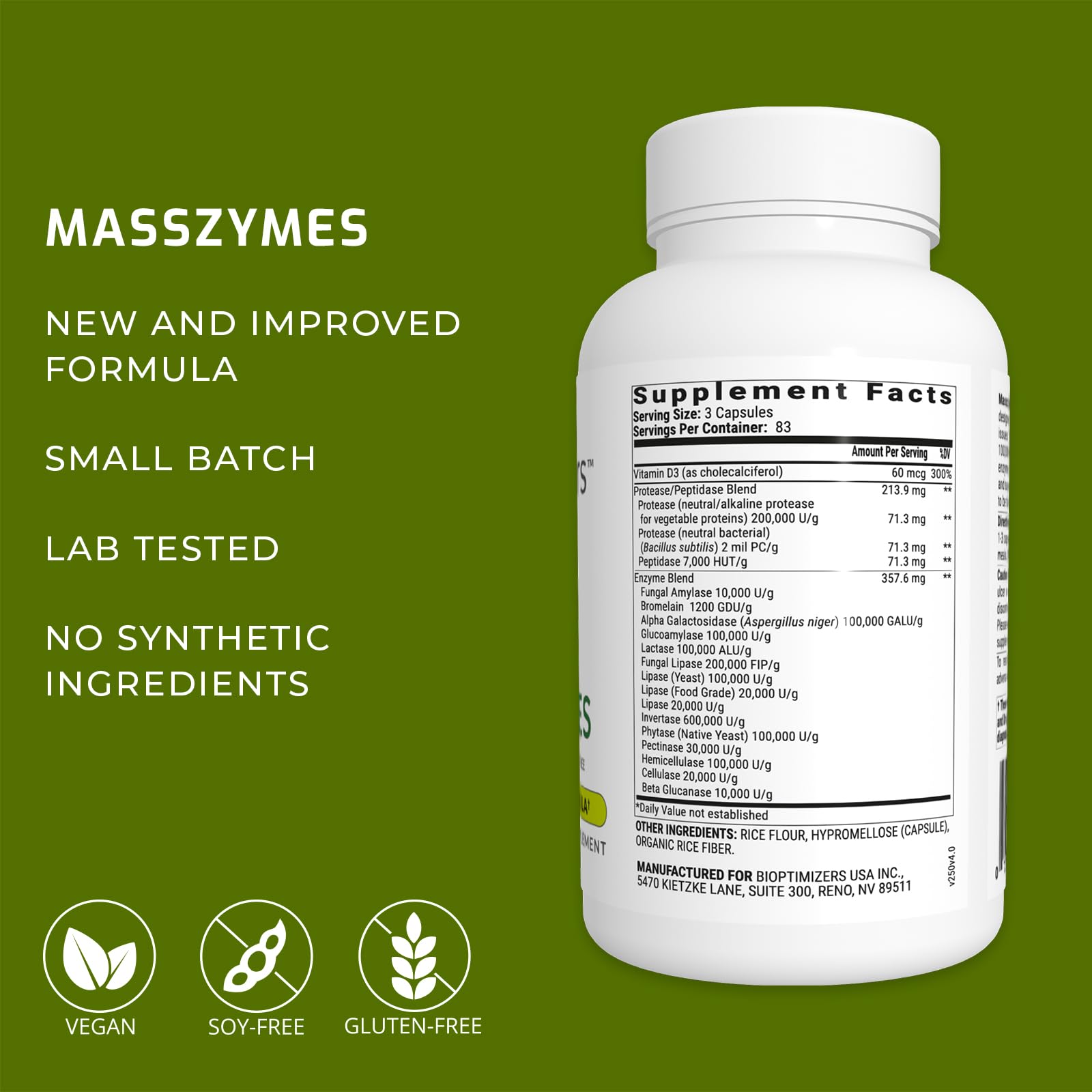 BiOptimizers MassZymes digestive health illustration showing balanced gut support.