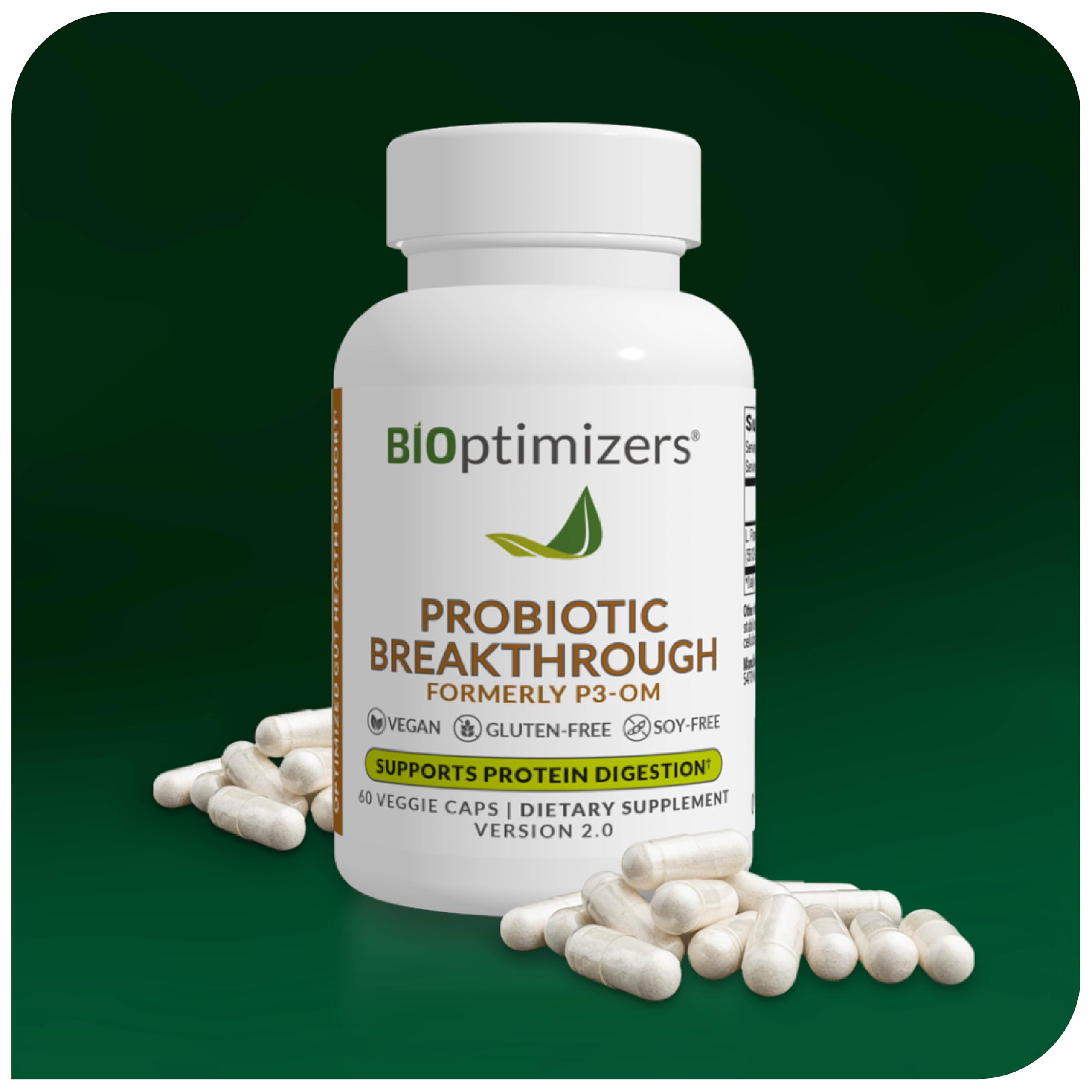 BIOptimizers Probiotic Breakthrough vegan capsules highlight clean, plant-based nutrition.