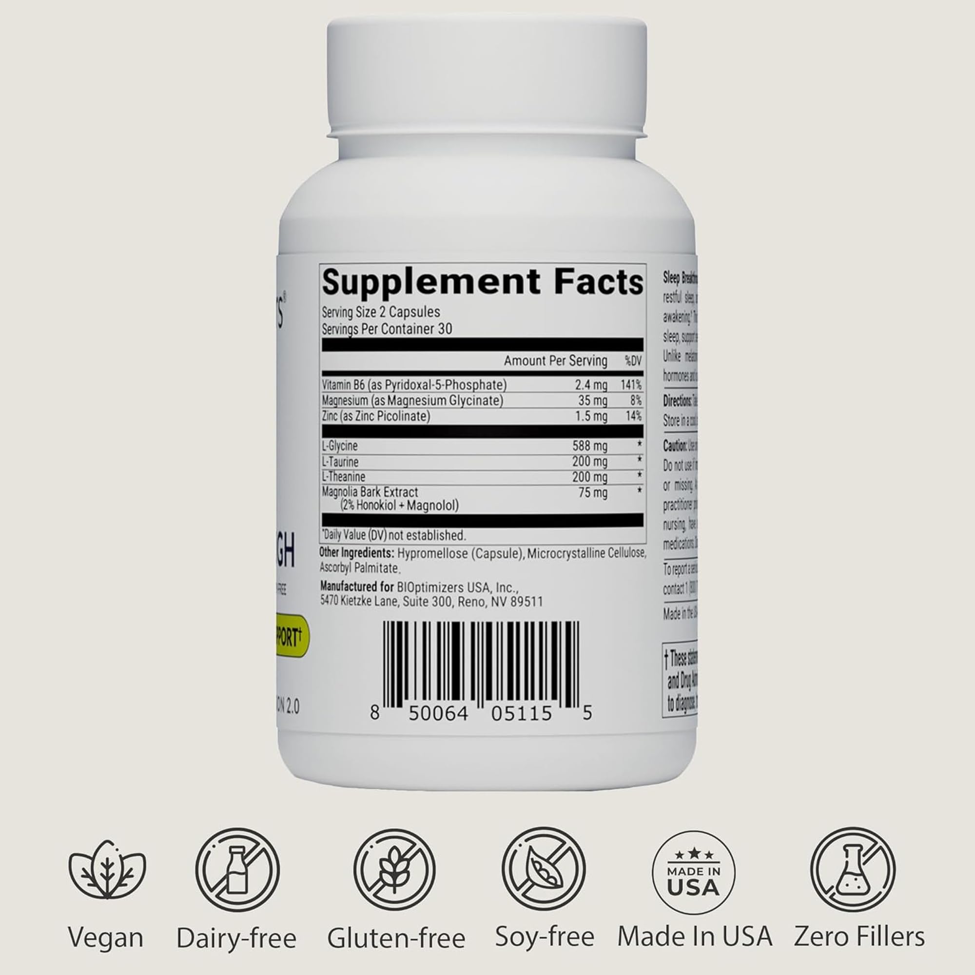 BIOptimizers Sleep Breakthrough vegan label on bottle appeals to health-conscious shoppers