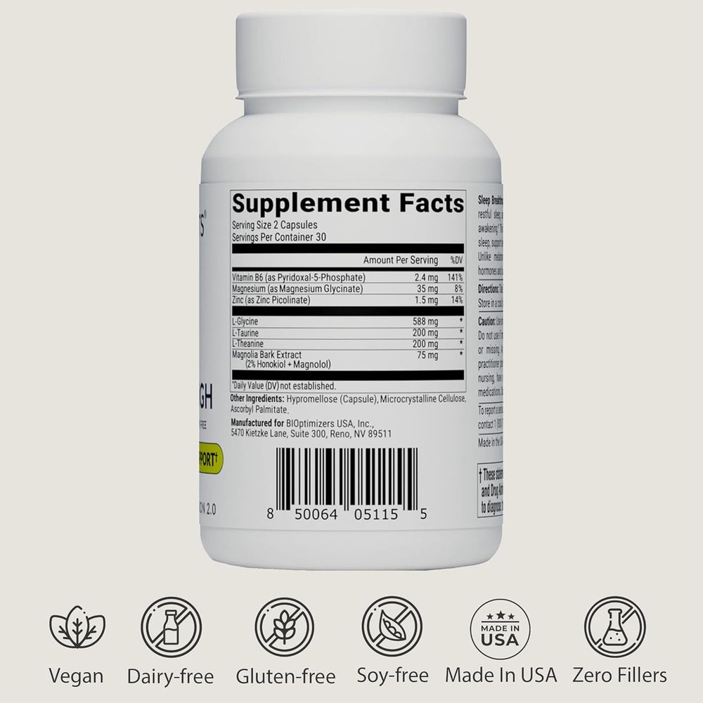 BIOptimizers Sleep Breakthrough vegan label on bottle appeals to health-conscious shoppers