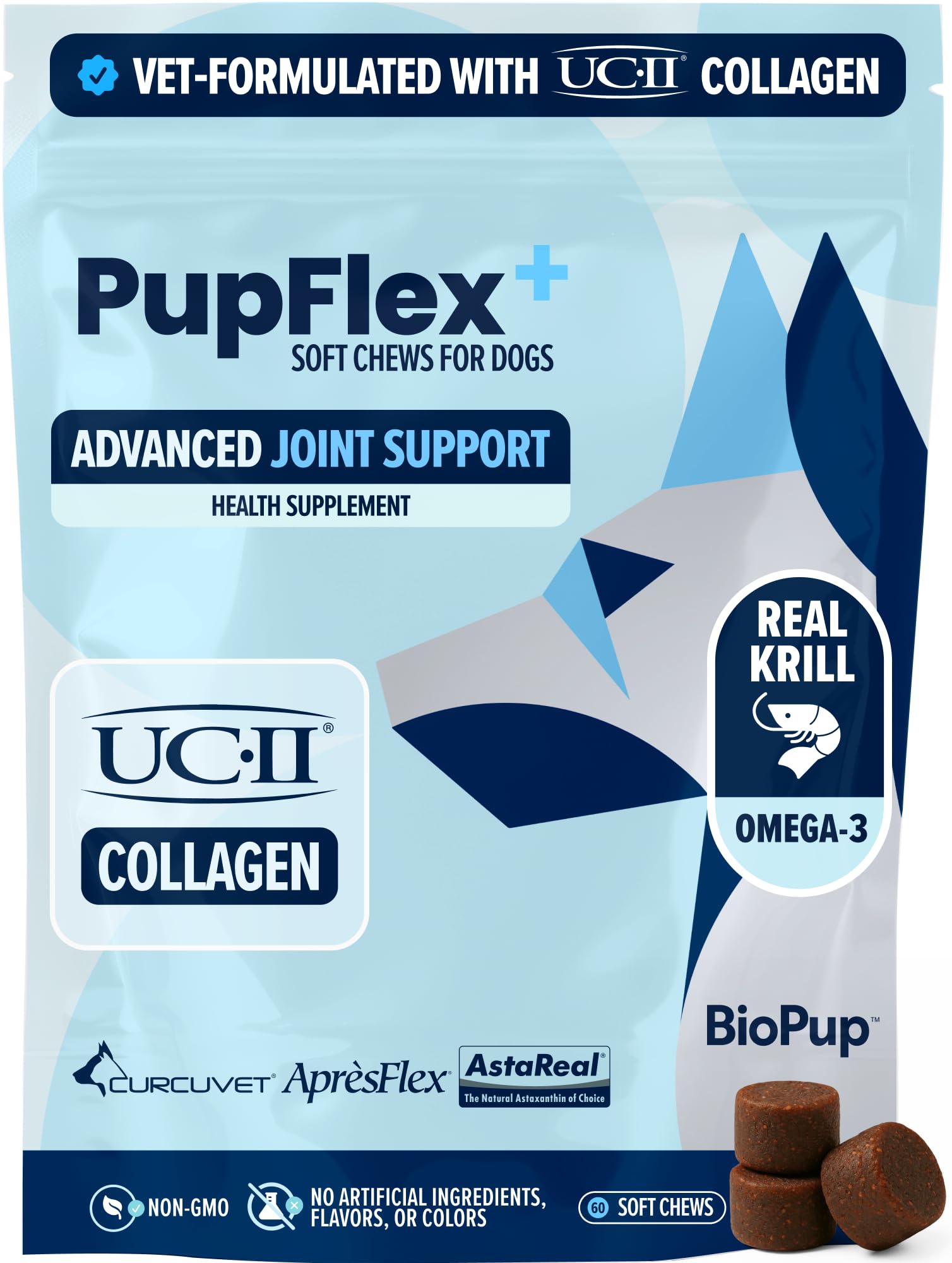 BioPup PupFlex+ bottle showing dog joint support formula by BioPup.