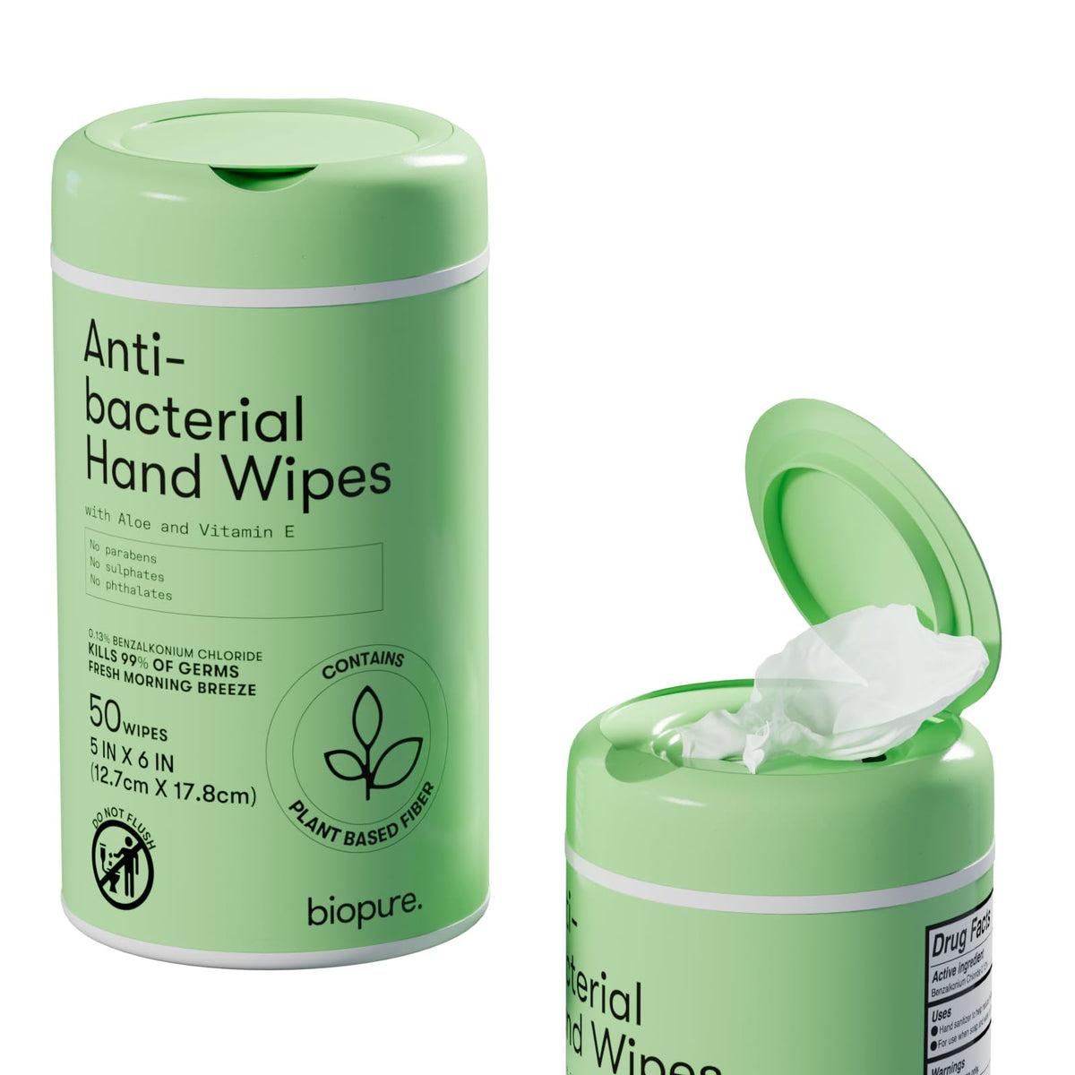 Biopure Fresh Morning Breeze wipes canister for on-the-go cleanliness.