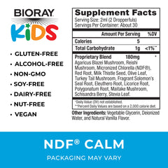 Close-up of BIORAY Kids NDF Calm Vanilla ingredients including chlorella and mushrooms