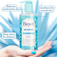 Bioré Balancing Face Wash bottle highlights convenient packaging for on-the-go cleansing.