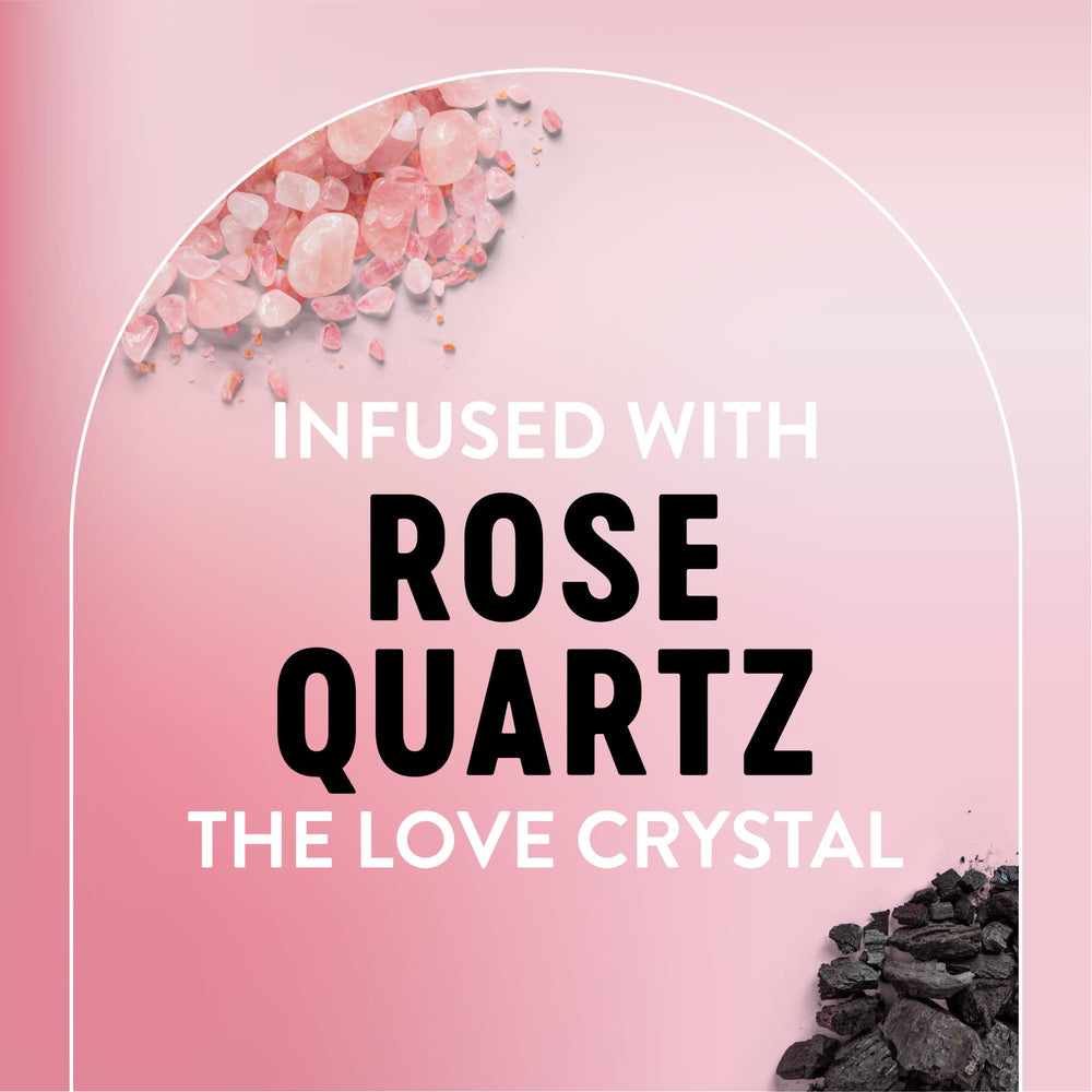 Rose quartz crystal motif signaling self-care during Biore cleansing ritual.