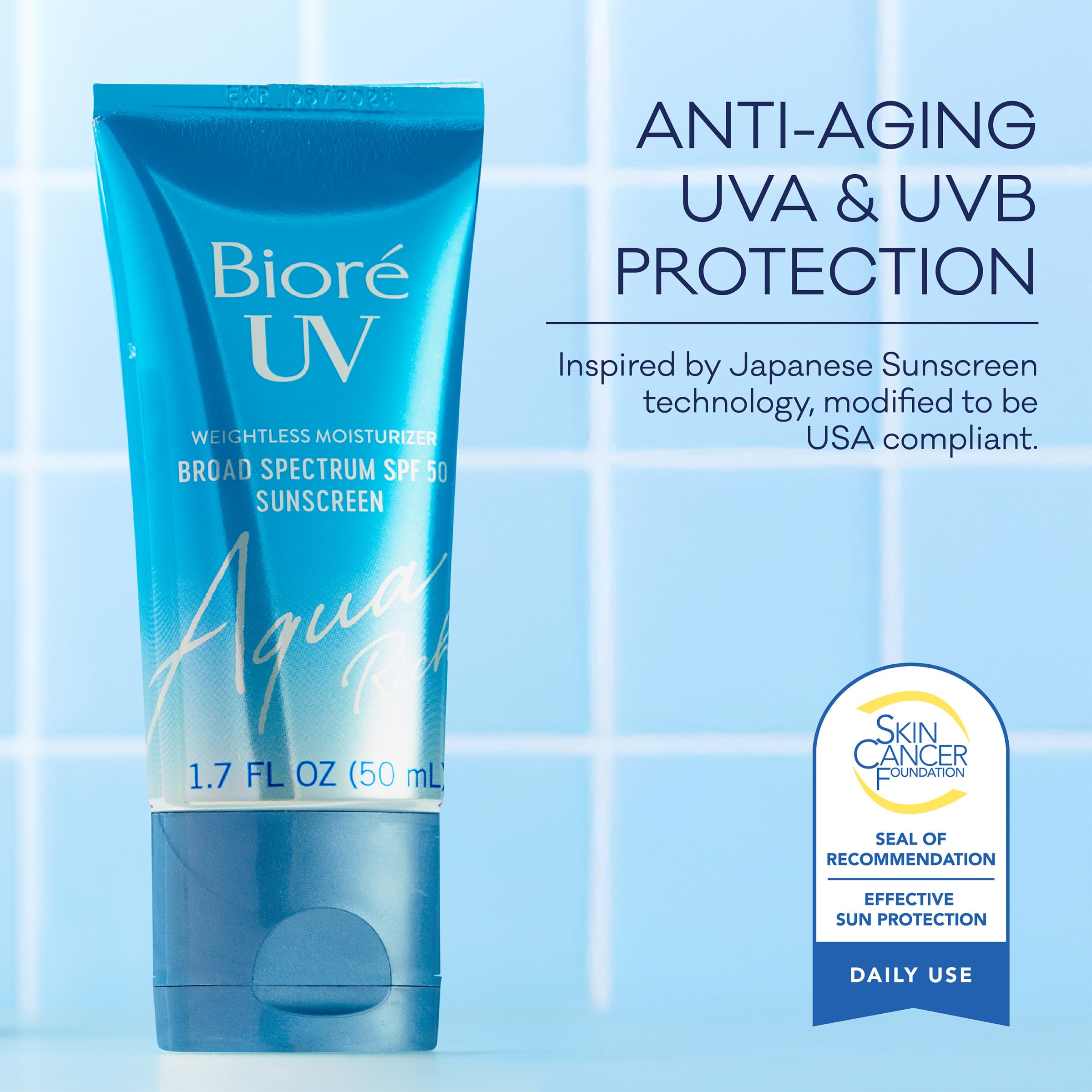 Biore UV Aqua Rich daily routine setup with moisturizer and sunscreen.