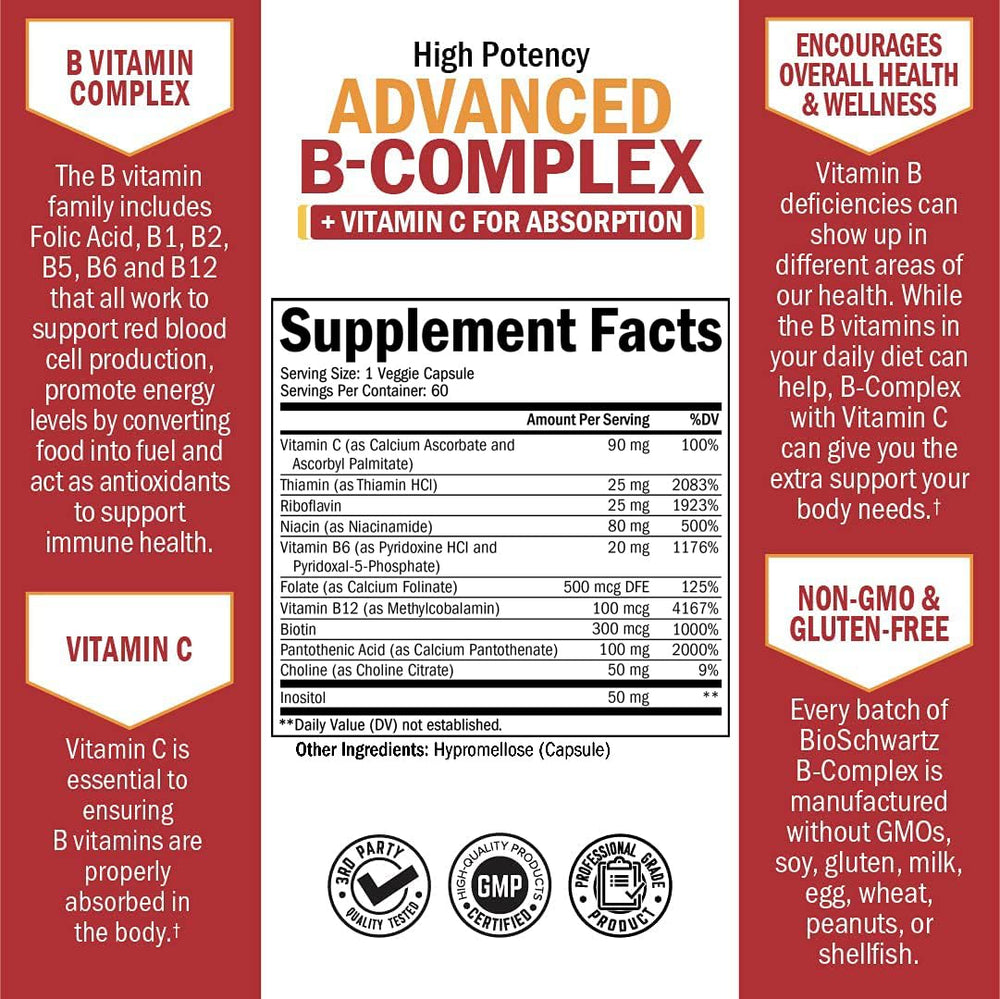 BioSchwartz B Complex third party testing seal for purity and potency