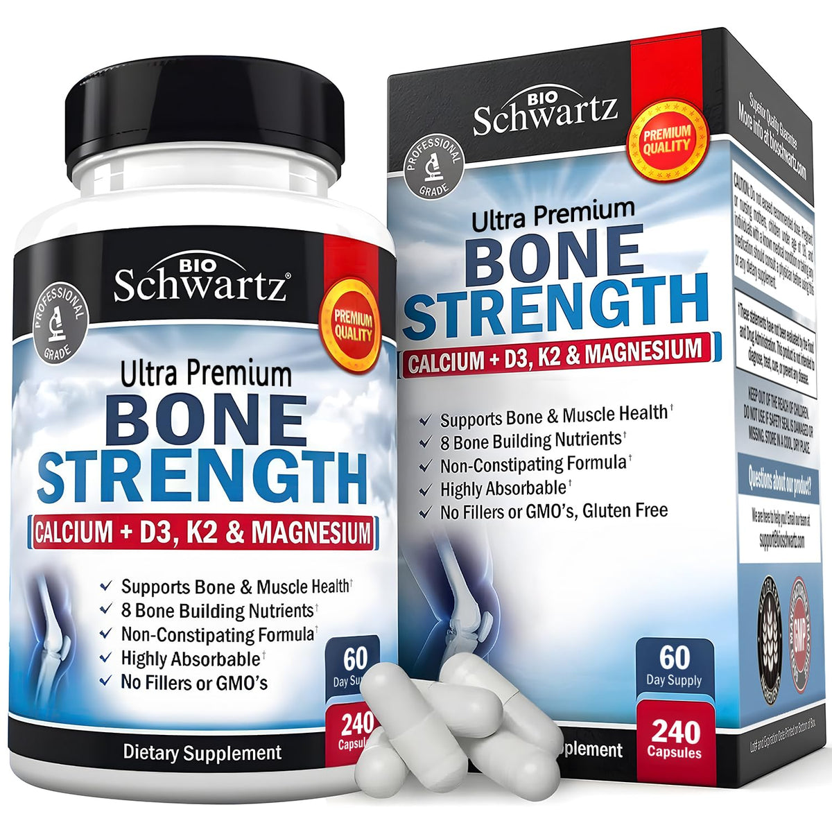 BioSchwartz Bone Strength bottle front showing the 9-in-1 formula for joint support