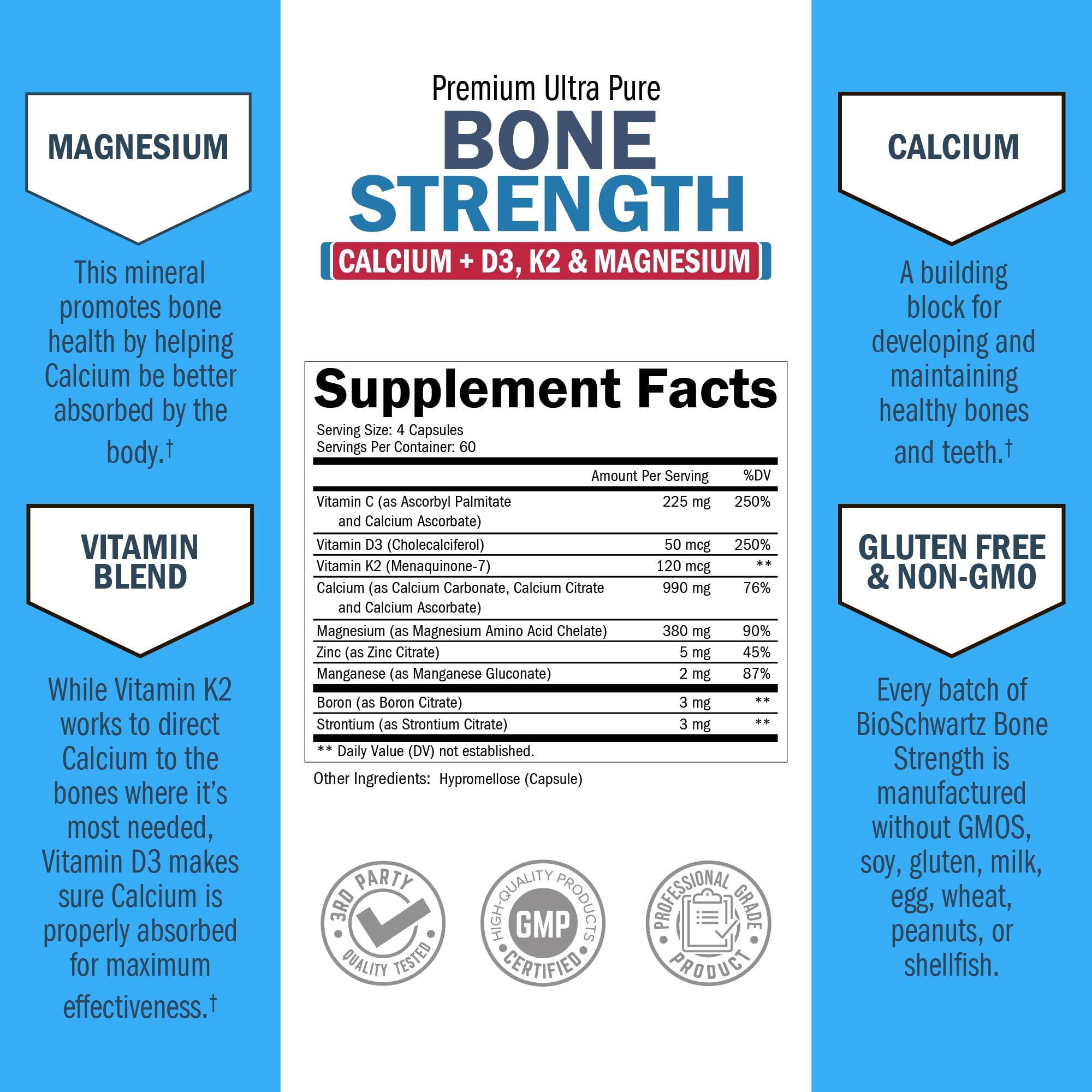 BioSchwartz Bone Strength third-party testing seal on packaging