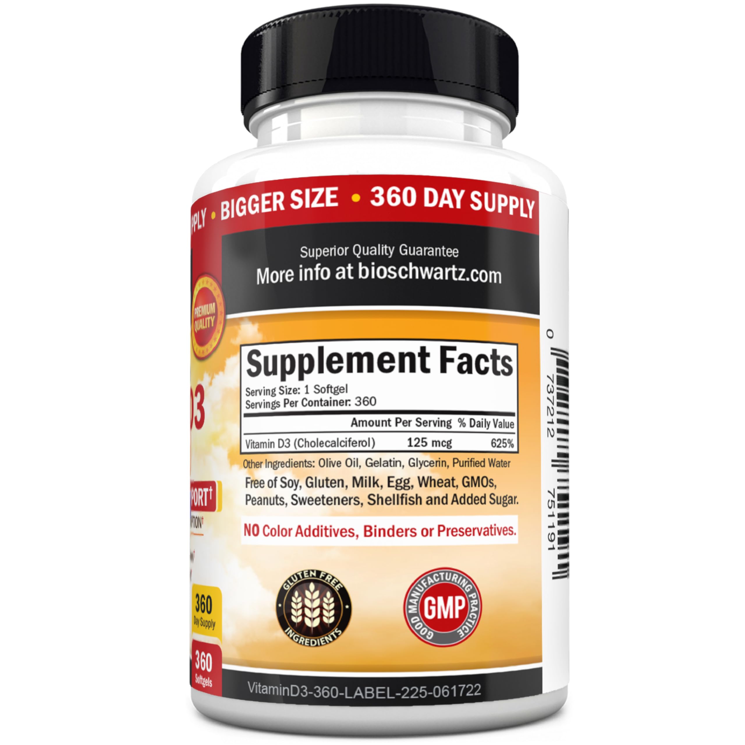 BioSchwartz D3 5000 IU capsules closeup.