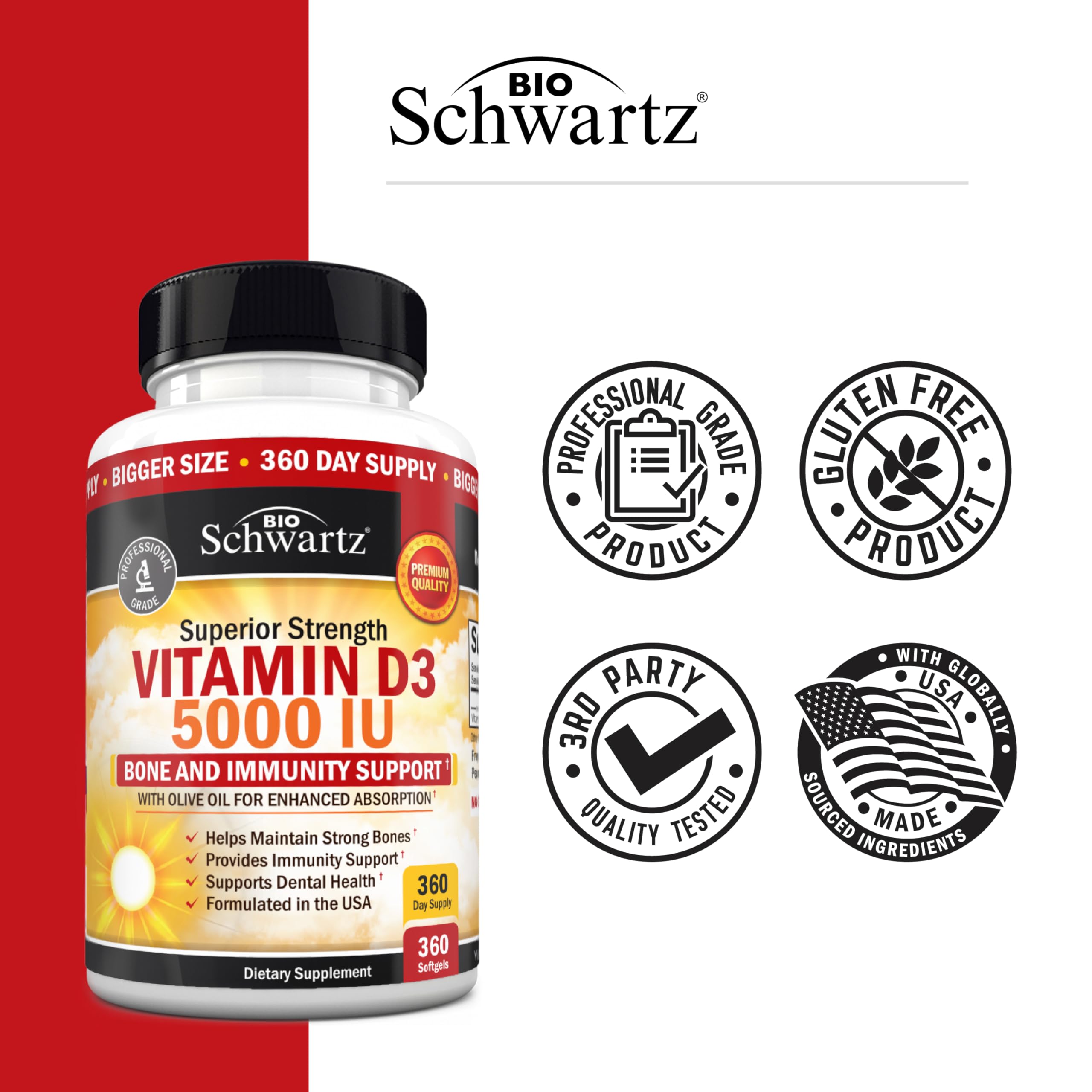 BioSchwartz D3 5000 IU daily dosage image.