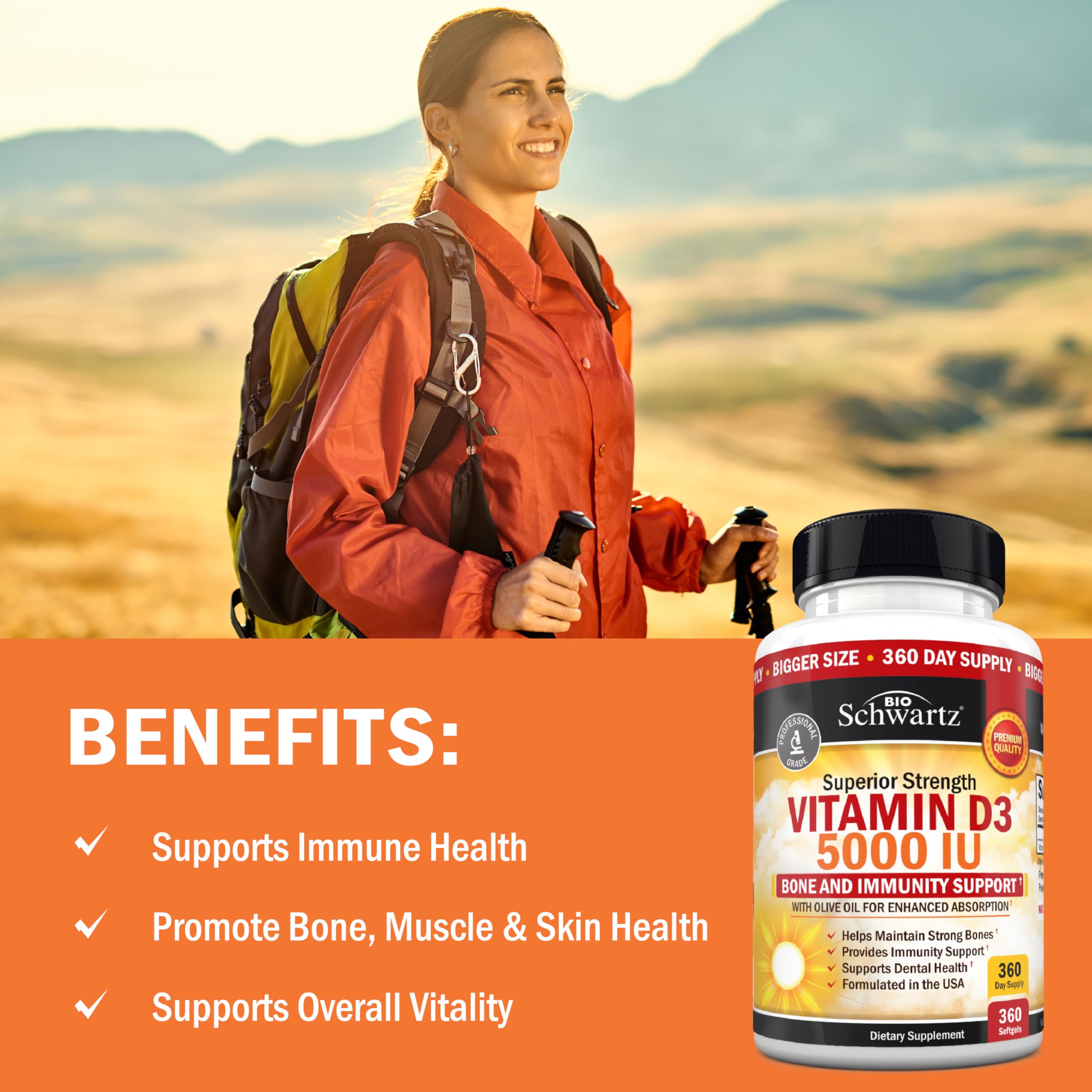 BioSchwartz D3 5000 IU olive oil formula enhances absorption.