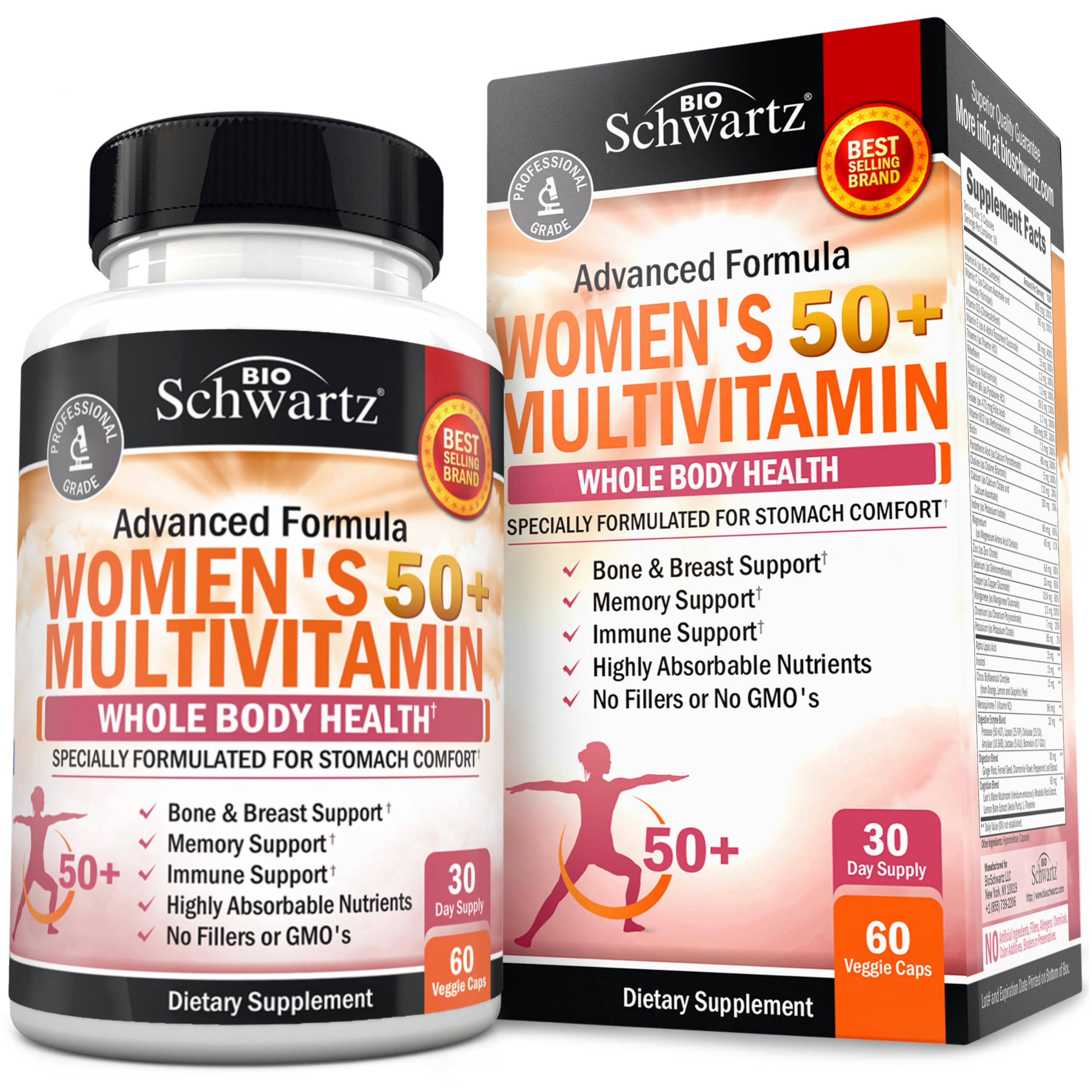 BioSchwartz daily multivitamin 50+ bottle promotes overall wellness for women