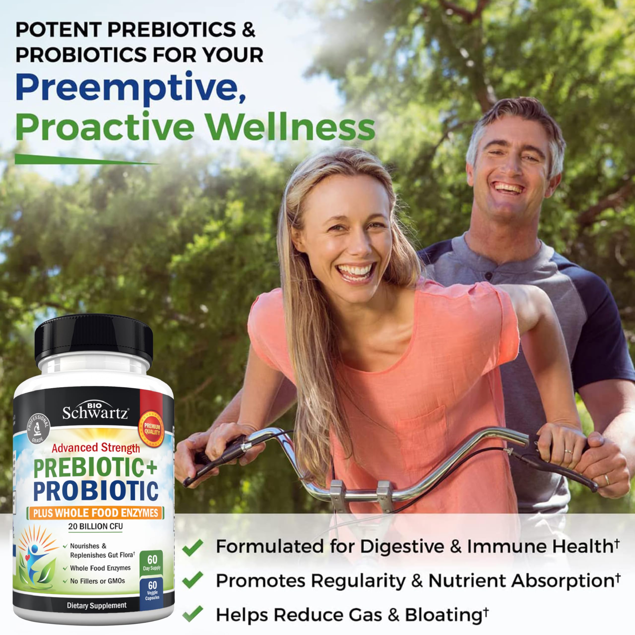BioSchwartz digestive enzymes blend bottle highlights support for digestion.