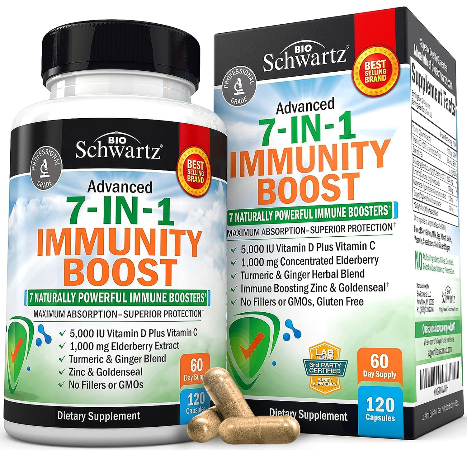 BioSchwartz immune support bottle with pour for easy daily dosing