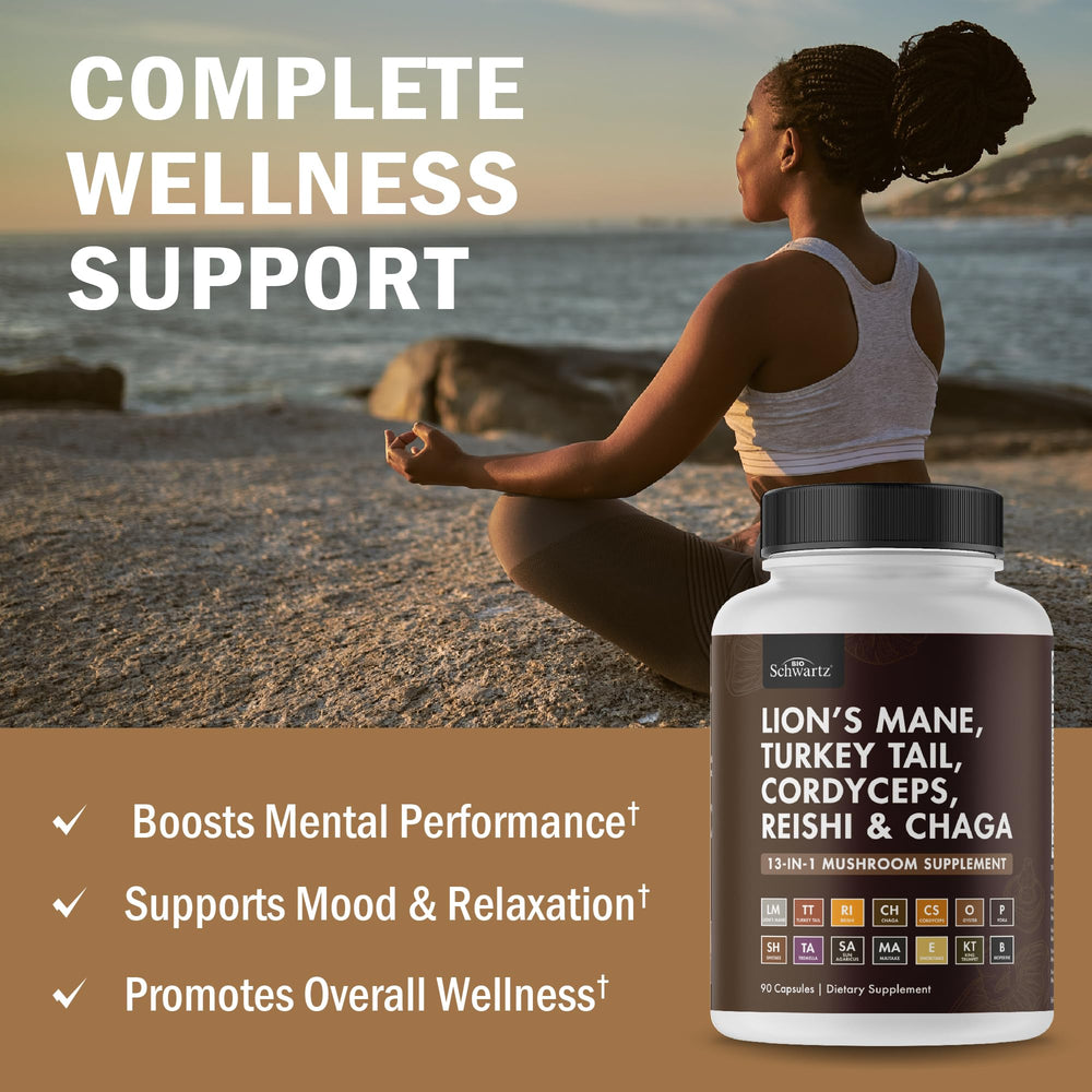 BioSchwartz lions mane capsules close-up highlighting sharper focus