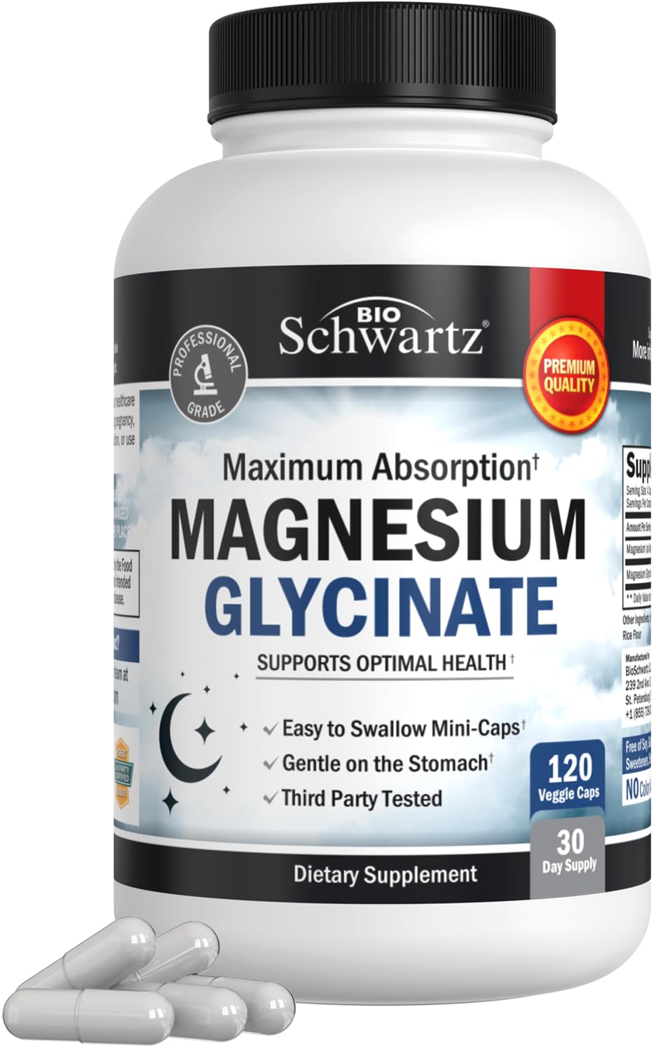 BioSchwartz Magnesium Glycinate 500mg bottle label — premium vegan support.