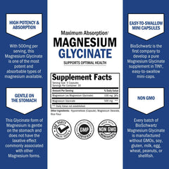 Mini capsules of BioSchwartz magnesium glycinate for easy absorption throughout the day.