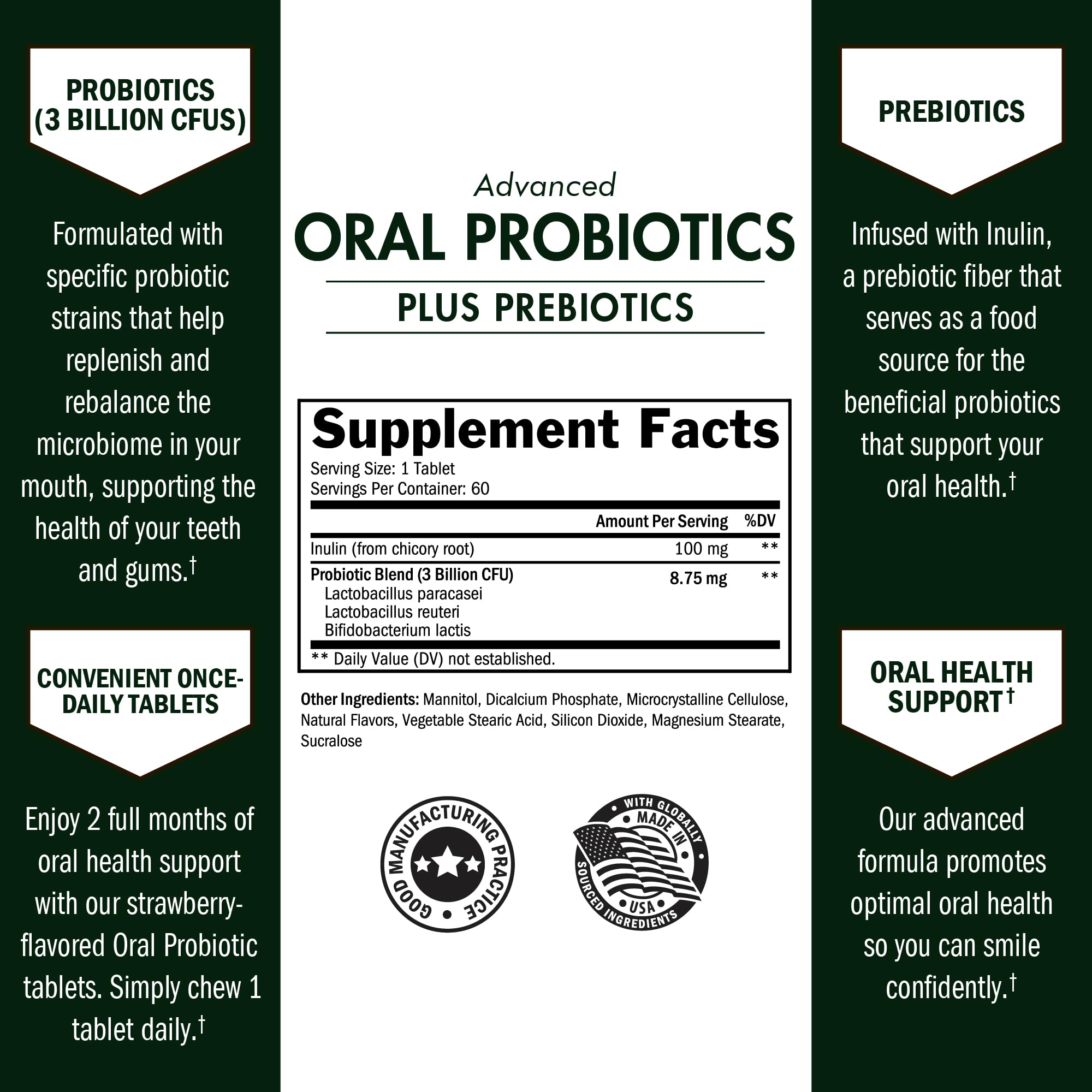 BioSchwartz oral probiotics tablets on label illustrate a convenient 60-day supply.