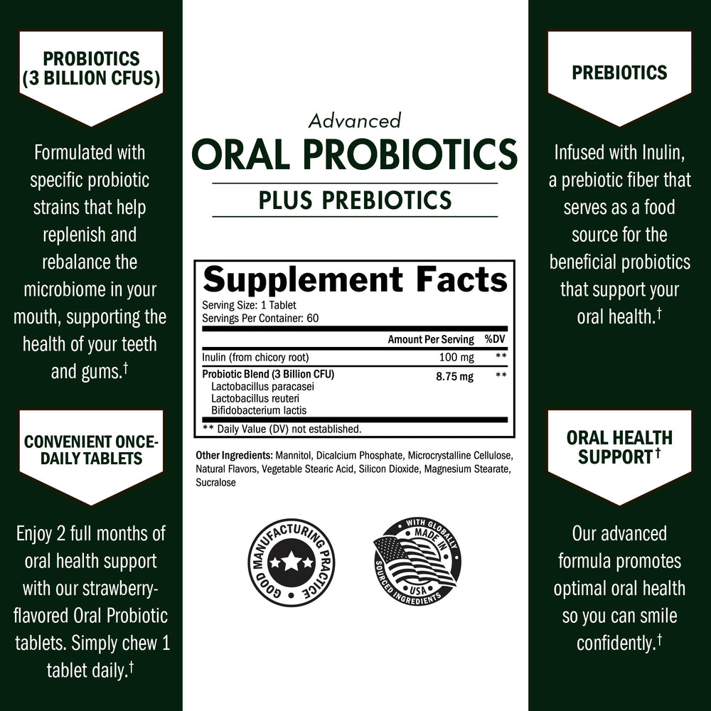 BioSchwartz oral probiotics tablets on label illustrate a convenient 60-day supply.