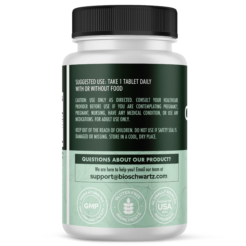 BioSchwartz product bottle with label communicates probiotic strains for daily mouth health.
