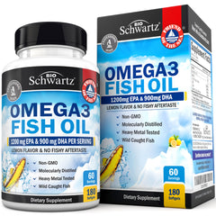 BioSchwartz triple-strength omega-3 lemon bottle for daily wellness.