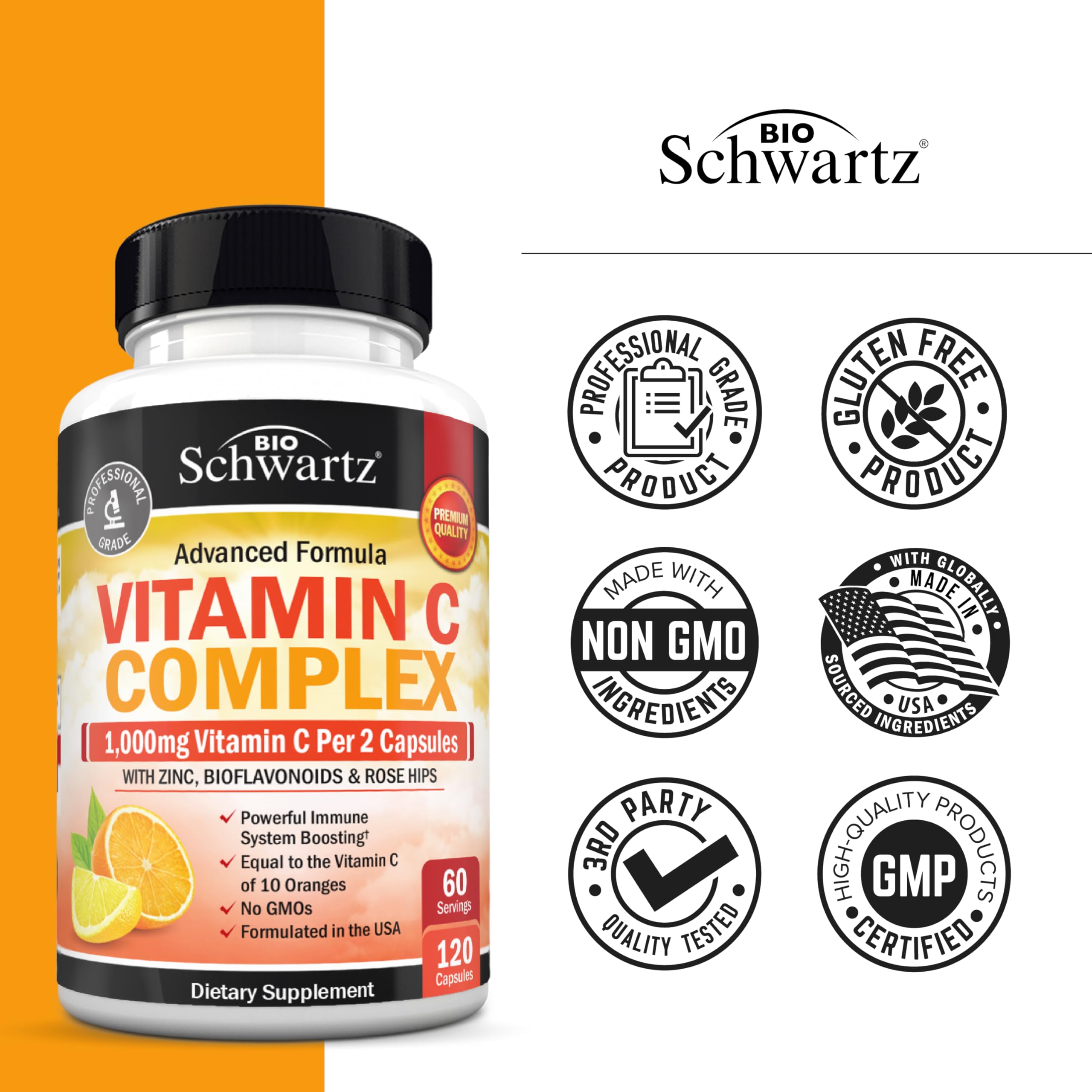 BioSchwartz Vitamin C Complex bottle emphasizes antioxidant support