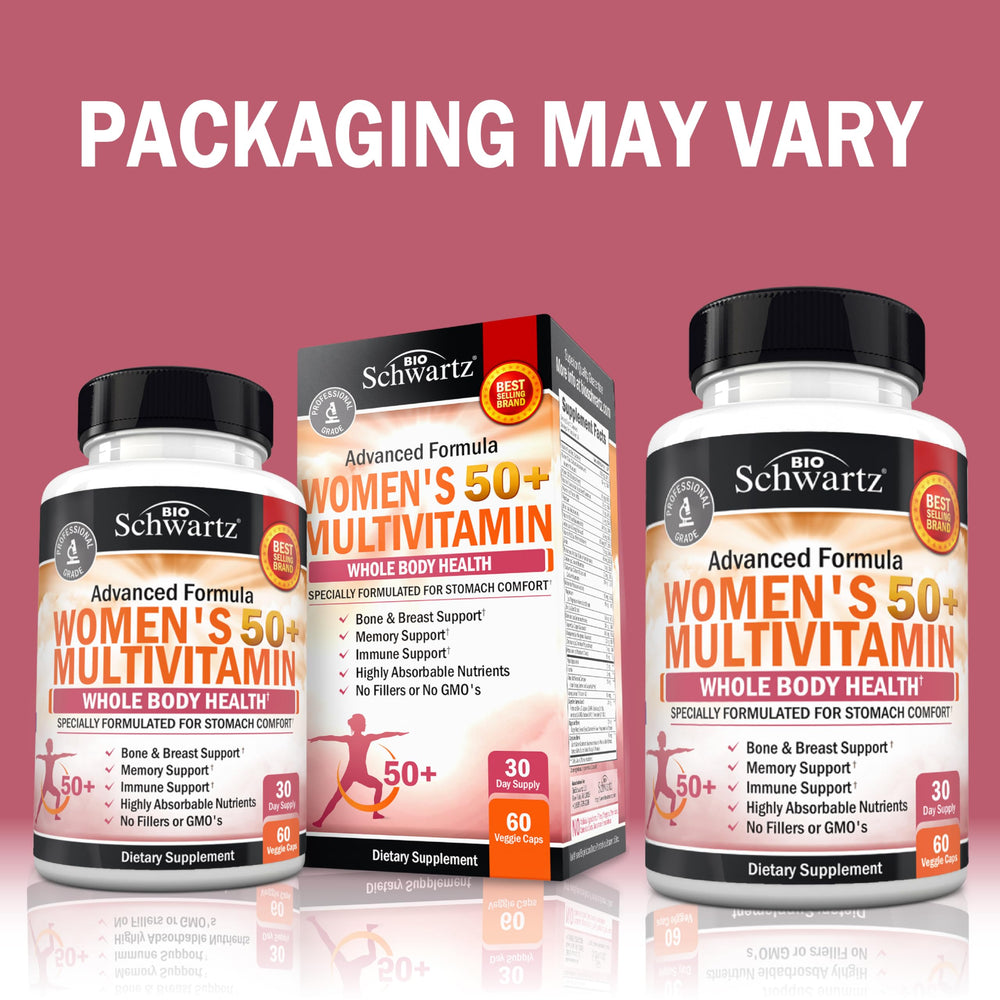 BioSchwartz women's 50+ capsules closeup highlights easy digestion support
