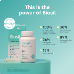 Biosil Collagen Booster capsule closeup highlights the vegan formula.