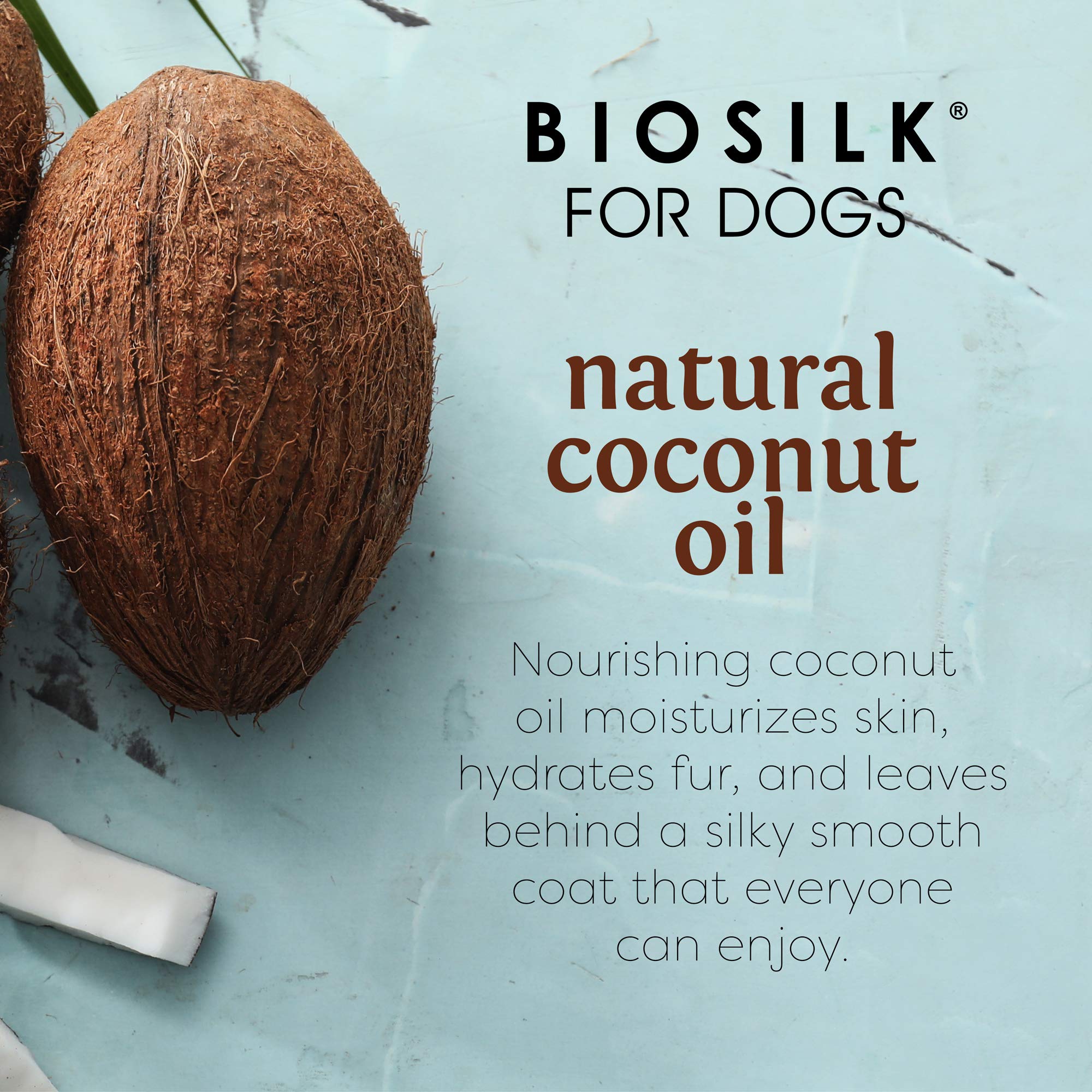 BioSilk for Dogs coconut oil formula nourishes skin and fur.