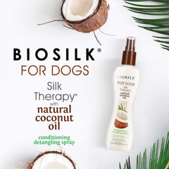 BioSilk for Dogs detangler spray eases knots, improving coat manageability.