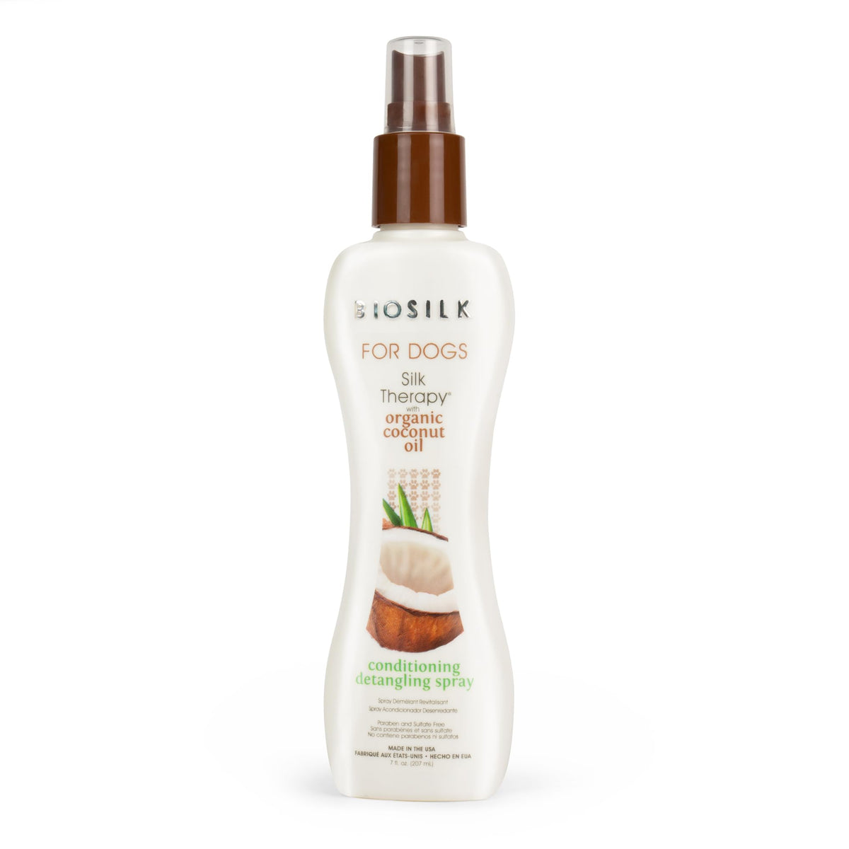 BioSilk for Dogs Silk Therapy spray bottle detangles and adds shine.