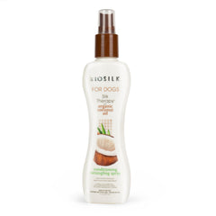 BioSilk for Dogs Silk Therapy spray bottle detangles and adds shine.