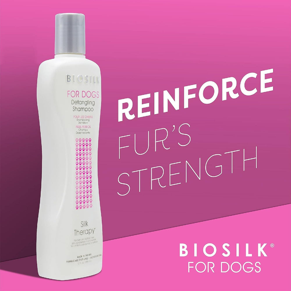 BioSilk for Dogs shampoo being applied for gentle cleansing.