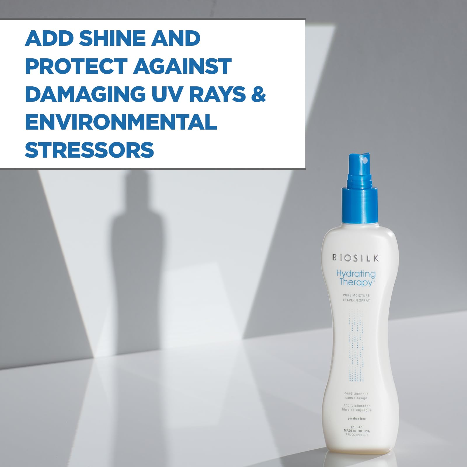 BioSilk Hydrating Therapy mist on hair showing frizz control