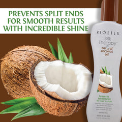 BioSilk Natural Coconut Oil packaging highlighting natural moisture for hair.