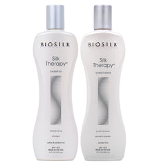 BioSilk Silk Therapy Shampoo bottle radiates shine with silk-infused cleansing for all hair types.