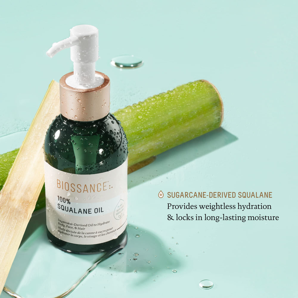 BIOSSANCE 100% Squalane Oil body-application provides deep, long-lasting moisture.