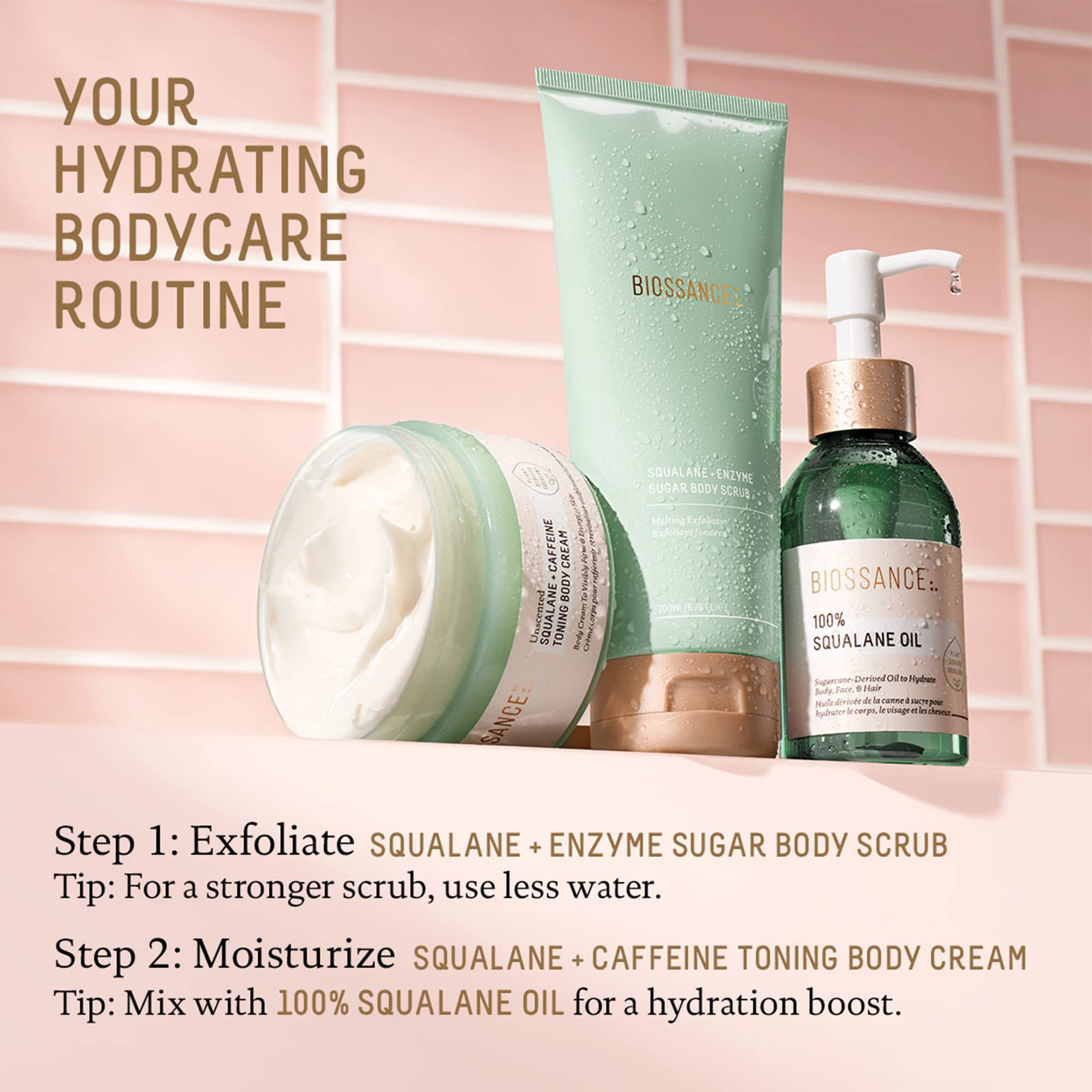 BIOSSANCE 100% Squalane Oil face-application offers quick, weightless hydration.