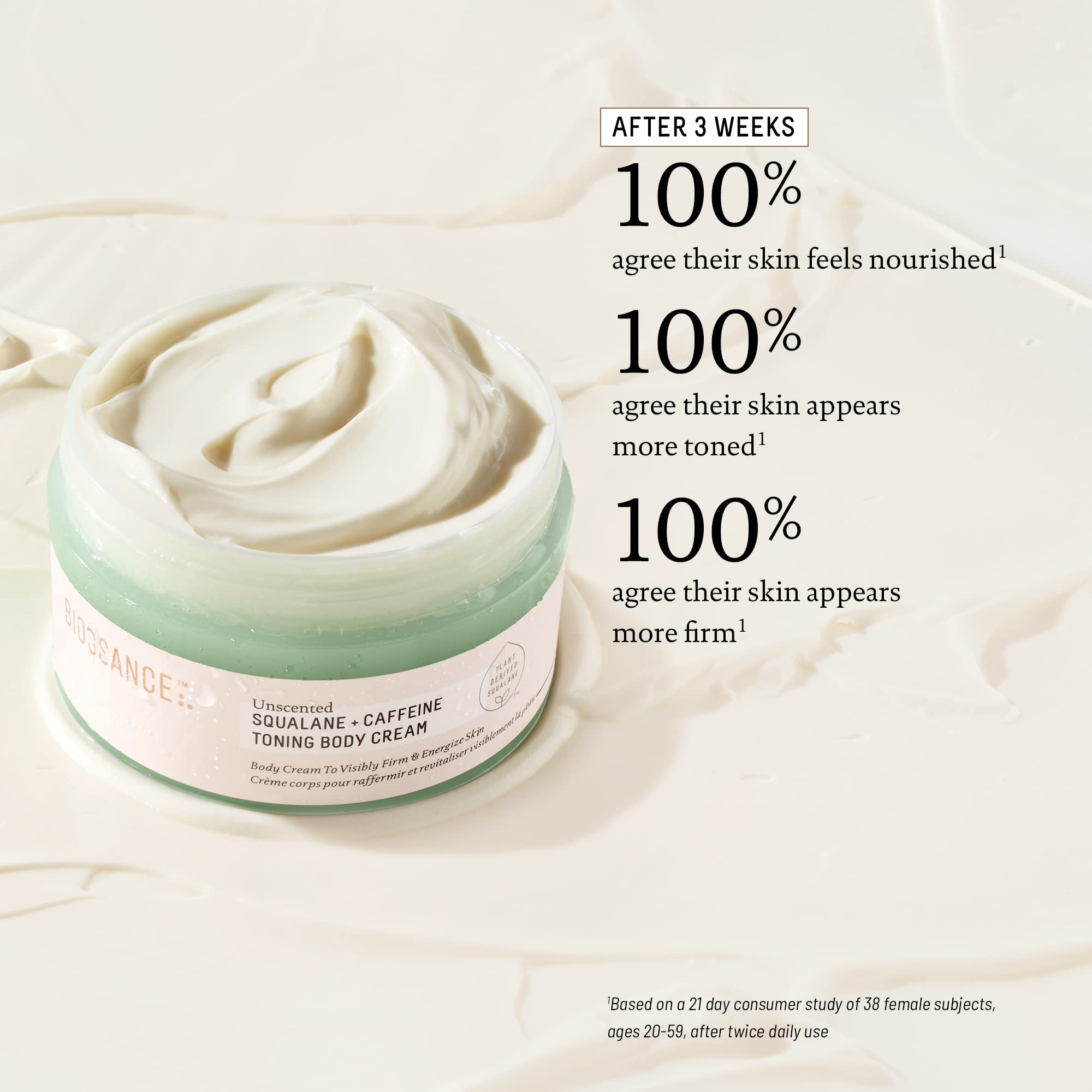 BIOSSANCE Squalane + Caffeine Toning Body Cream swatch on arm for moisture
