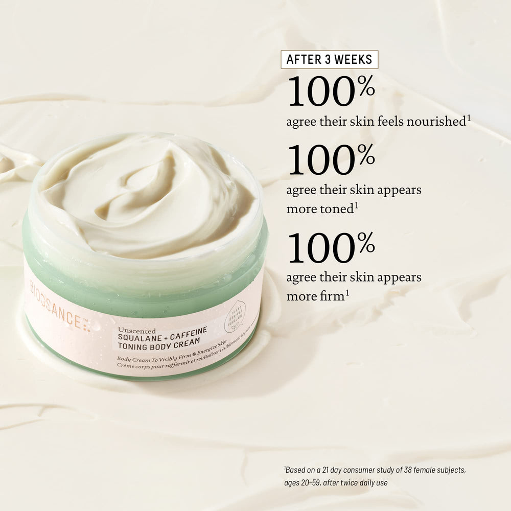 BIOSSANCE Squalane + Caffeine Toning Body Cream swatch on arm for moisture