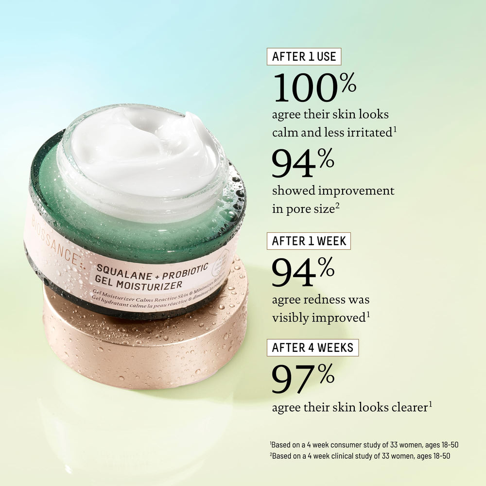BIOSSANCE gel texture close-up reveals lightweight, oil-control formula.