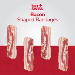 BioSwiss bacon bandages colorful designs attract kids and make wound care friendlier.